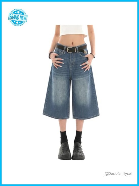 Pants - Baggy Jean Shorts Wide Leg Y2k Oversized Denim Shorts Streetwear